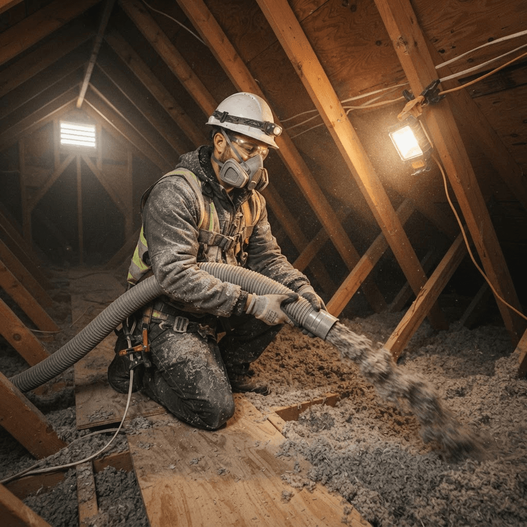 Attic blow-in insulation installation